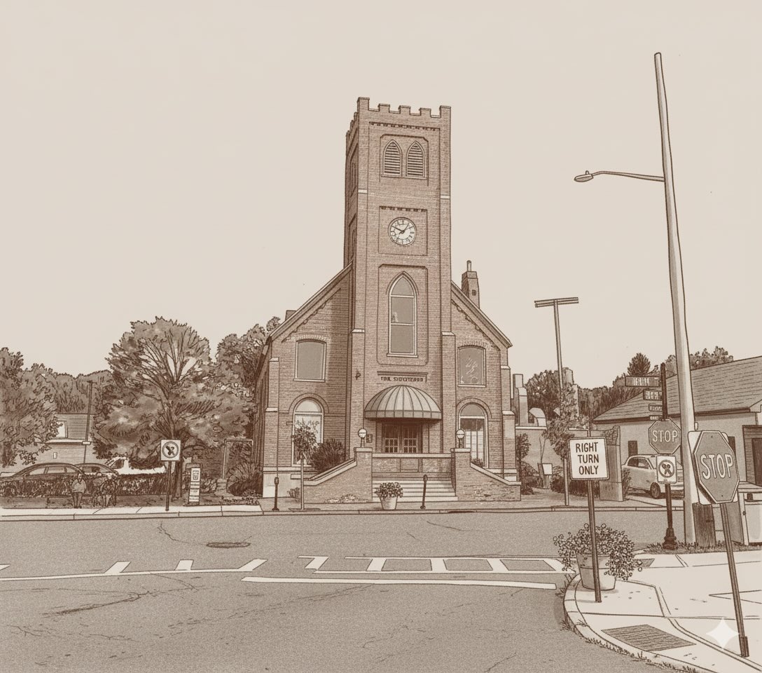 Historic Warwick Village Main Street with 19th century buildings and storefronts
